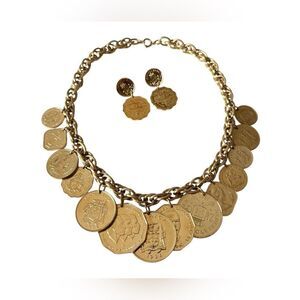 Franklin Mint 24K Gold Plated Caribbean Coin Charm Necklace Set
